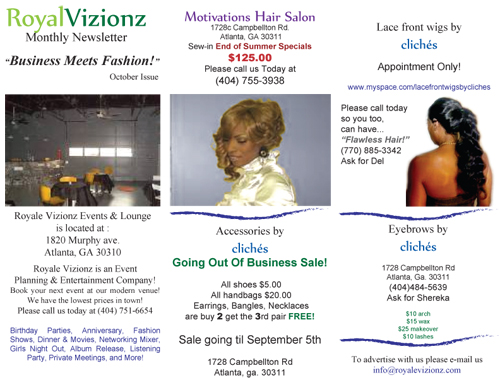 Royale Vizionz Newsletter Layout and Design - Outside